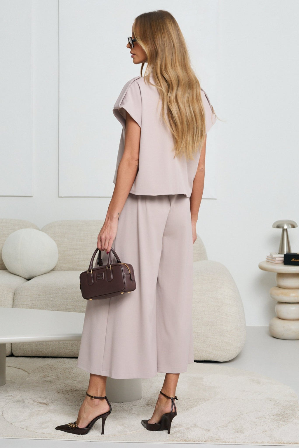 PASTELOWE SPODNIE CULOTTE LALOUS- Brzoskwiniowy / S