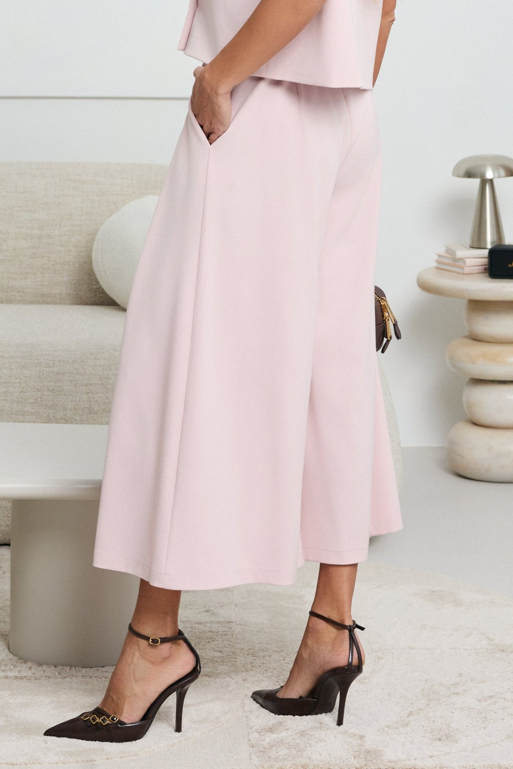 PASTELOWE SPODNIE CULOTTE LALOUS- Brzoskwiniowy / S