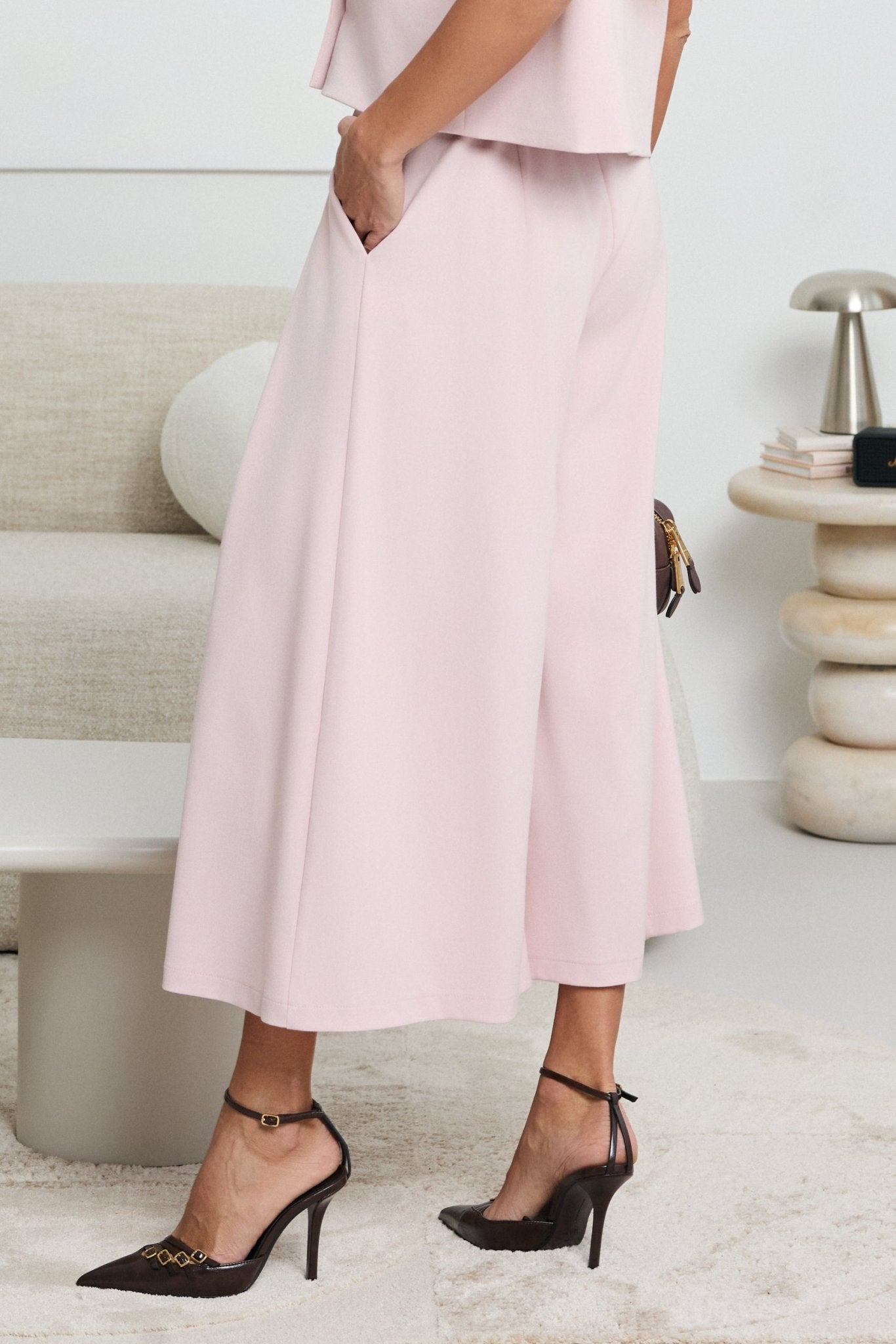 PASTELOWE SPODNIE CULOTTE LALOUS- Brzoskwiniowy / S