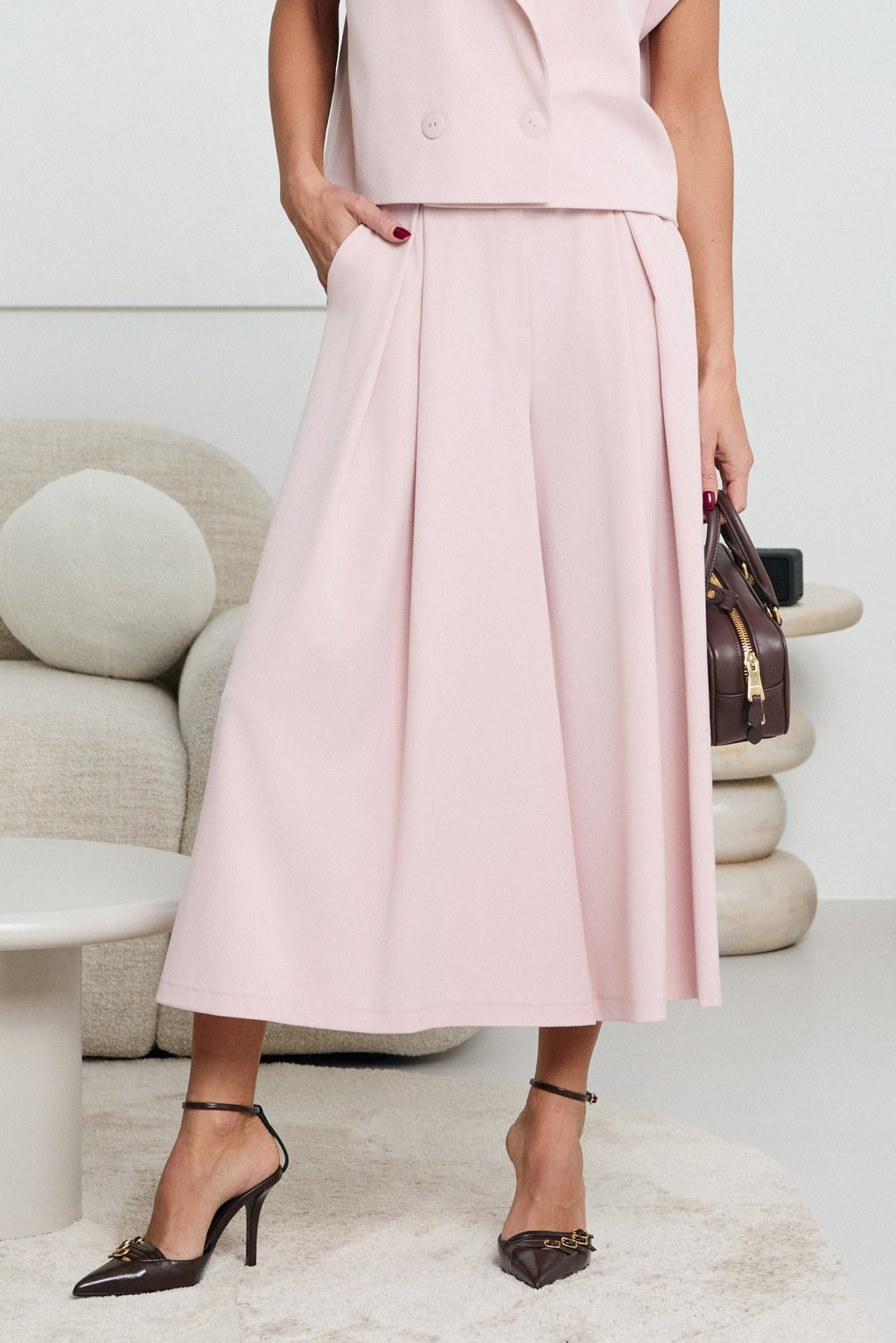 PASTELOWE SPODNIE CULOTTE LALOUS- Brzoskwiniowy / S