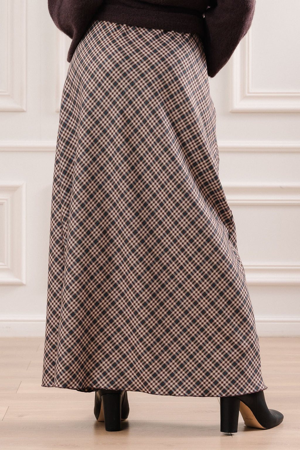 Spódnica Maxi w Kratę- Szary / Uniwersalny