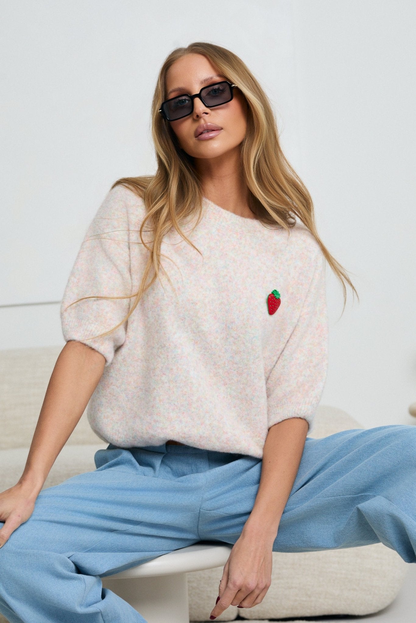 SWETER LALOUS Z KRÓTKIM RĘKAWEM- Beżowy / Uniwersalny